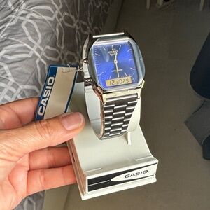 NEW Casio Blue Dial Silver Band Watch